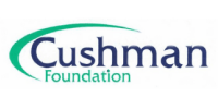 A logo with a green swash on the left of the word Cushman, which is large and blue, and the word Foundation which is smaller and under the word Cushman and the same green color as the swash sponsor logo
